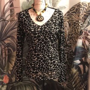 VINTAGE LIZ CLAIBORNE NY STRETCH HEXAGON PRINT PULLOVER TOP SIZE LARGE